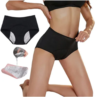 Produktbild von Auslaufsicherer Menstruationsslip, schwarz, XXXL, hoher Bund, Damenslip