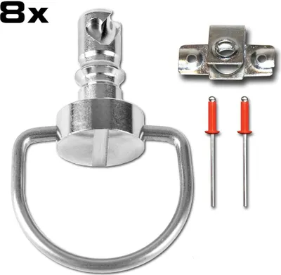 Produktbild von D-Ring Schnellverschlüsse, 14 mm, Edelstahl, 8er Set, silber, Nietplatte