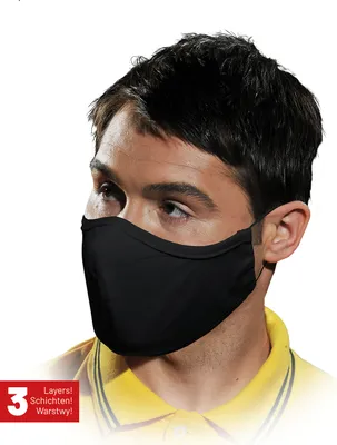 Produktbild von Mundschutz 10 STÜCK Maske Mund Nase Atemschutz 100% Baumwolle waschbar 3-lagig schwarz