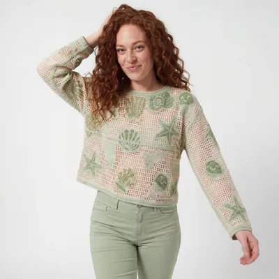 Produktbild von Sommer Shirt Strand Oberteil Cropped 36-40 Baumwoll Häkel Look Shirt für Damen