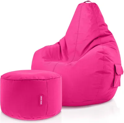 Produktbild von Green Bean® Sitzsack mit Rückenlehne + Hocker "Cozy+Stay" 80x70x90cm - Gaming Chair mit 230L EPS Perlen Füllung - Pink