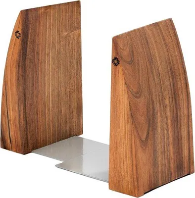 Produktbild von Famanu Bücherstützen handgefertigt aus Holz mit Metallbasis - dekorative Buchhalter im Walnuss-Design