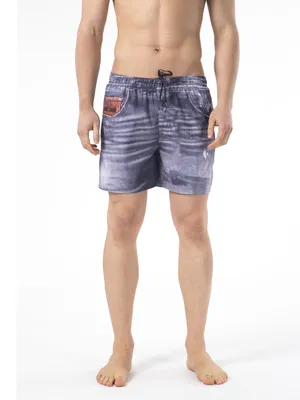 Productafbeelding van Bermuda broek voor heren, merk Just Cavalli, denim, zwart, met opdruk, zijzakken, elastische tailleband
