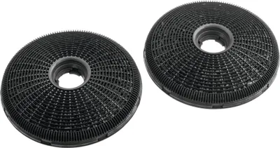 Two black circular carbon filters are shown against a white background.
