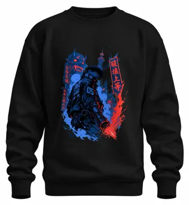 Produktbild von Cyberpunk Anime Manga Japanisch Oni Maske Japan Y2K Otaku Sweatshirt Pullover, Schwarz, L