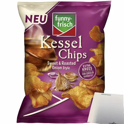 Produktbild von funny-frisch Kessel Chips Sweet & Roasted Onion Style (120g Packung) + usy Block
