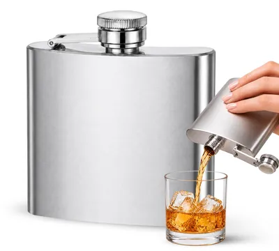 Productafbeelding van Roestvrijstalen flesje - Draagbare fles voor drankjes, ideaal voor onderweg - 9,5 cm x 10,5 cm - 180 ml