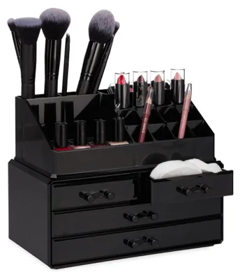 Image de Confibel - Organiseur pour maquillage - Organiseur pour cosmétiques - tiroirs réglables - bijoux/maquillage - boîte de rangement pour cosmétiques - noir