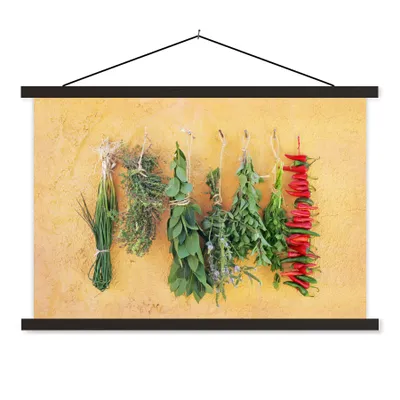 Produktbild von MuchoWow® Textilposter Mediterrane Kräuter 120x80 cm mit schwarzem Rahmen - Wanddeko