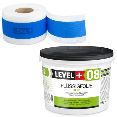 Obrázok produktu pre Hydroizolačná súprava Tekutá fólia 12 kg Tesniaca páska 5mb Sprcha v kúpeľni - LEVEL+ SET309