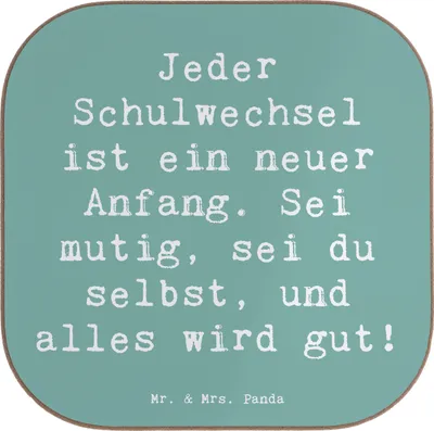 Produktbild von Mr. & Mrs. Panda Untersetzer für Gläser Spruch Einen Schulwechsel bewältigen - Meeresbrise - Geschenk, Stärke, Motivation, Glas, alles wird gut, Coaster, Veränderung