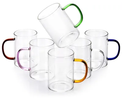 Gläserset 6er Set, 320 ml, mit farbigem Henkel, Borosilikatglas