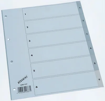 Produktbild von Büroring Register, 1-6, A4, PP-Folie, grau, 125 my