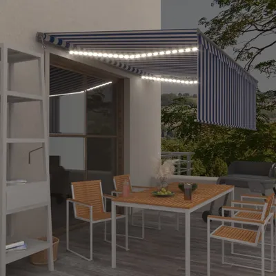 Produktbild von "2026 Promotion" Markise Automatisch mit Rollo LED Windsensor 4,5x3 m Blau Weiß - Markisen CC3849