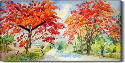 Produktbild von Leinwand Wanduhr Wandkunst Uhr 60x30 Malerei Bäume Blumen Straße Himmel Kunst - schwarze Hände