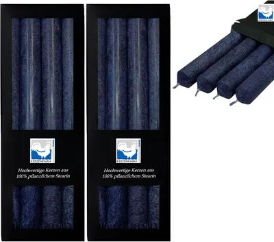 Produktbild von 2 x 4 Stearin Stabkerzen Dunkelblau 250 x 22 mm Kerzenfarm Kerzen Set