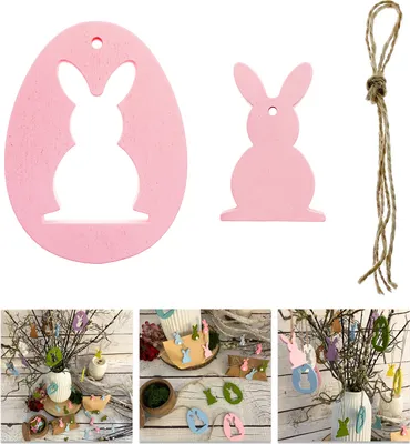 Produktbild von Oblique Unique Holz Osterei und Osterhase Anhänger Hängedeko für Osterstrauß Deko aus Echtholz für Ostern Basteln - rosa