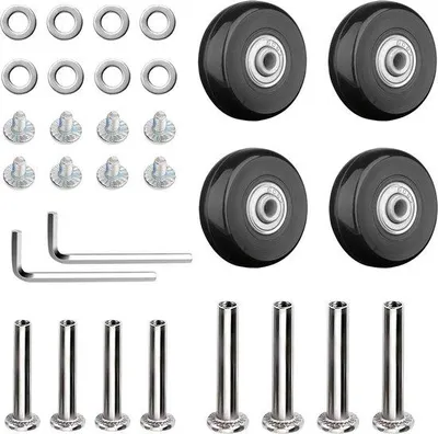 Zdjęcie produktu dla 4 sztuki kółek do walizek, kółka wymienne, kółka do walizek, 40 x 18 mm, gumowe kółka do bagażu, kółka wymienne, walizka podróżna, kółka, kółka wymienne z łożyskami kulkowymi, zestaw naprawczy do wózka, walizki, bagażu