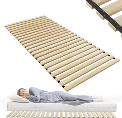 Produktbild von Lattenrost Rollrost Rolllattenrost aus Fichtenholz 90x200cm mit 23 Leisten, Faltbare Lattenroste mit Schwarz Gummiband, belastbar bis 300 kg