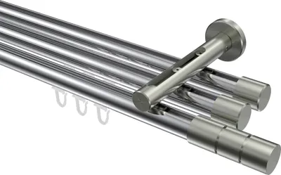 Produktbild von Interdeco Innenlaufstange / Gardinenstange mit Innenlauf Chrom / Edelstahl-Optik, Typ Siteno Elanto (Rillenzylinder), 20 mm Ø 3-läufig, 200 cm