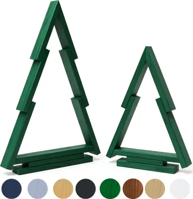 Immagine prodotto di be4nature set albero di Natale in legno 2 pezzi, albero di Natale in legno di pino da 38 e 55 cm, verde scuro, classica decorazione natalizia
