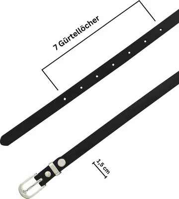 Produktbild von Ledergürtel Damen,  GERMANY 1,5 cm schmaler Echtleder Gürtel, für Kleid und Anzughose, 100% Leder, Schwarz, Größe 125
