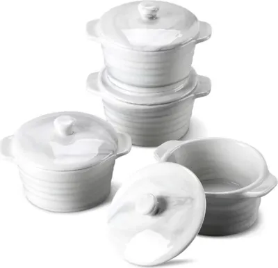 Obrázok produktu pre Sada 4 kusov riadu Haute Ofengerichte – okrúhly 290 ml – keramika – mramorový vzhľad – lasagne a pečienka