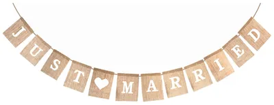 Just Married Wimpelkette, Hochzeitsbanner, Vintage, 200 cm, Linnen