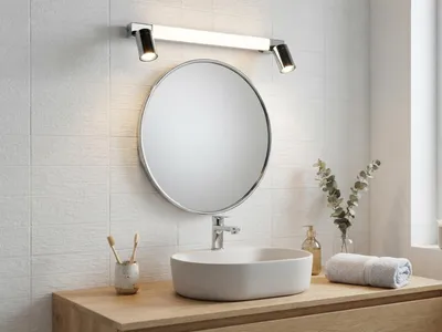 Produktbild von LED Bad Spiegelleuchte mit Schalter & 2 Spots Chrom inkl. GU10 LED, Breite 60cm