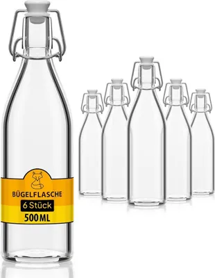 Produktbild von 6x Glasflasche 500ml Flaschen zum Befüllen Einmachgläser Bügelverschluss leere Flaschen Bügelflaschen Schnapsflaschen Likörflaschen Saftflaschen