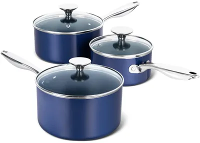 Produktbild von MICHELANGELO Stielkasserollen-Set, 1,4 l, 2 l, 2,8 l, Keramik-Antihaftbeschichtung, Blau