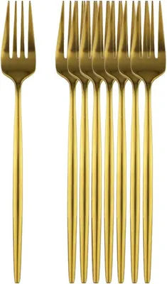 Imagen del producto de Juego de cubiertos dorados con 8 tenedores de acero inoxidable para menú