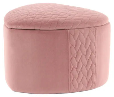 Immagine prodotto di Pouf a forma di cuore con spazio contenitore, dimensioni 43 x 47 x 31 cm, colore rosa, rivestito in velluto di poliestere, con cuciture decorative