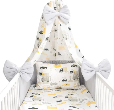 Produktbild von Amilian Babybettwäsche Set 7-teilig – Bettwäsche 100x135 cm, Kissen 40x60, Himmel, Nestchen – für Babybett/Gitterbett – Komplettset für Neugeborene