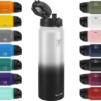 Produktbild von Edelstahlwasserflasche 1L weiß/schwarz lekvrij