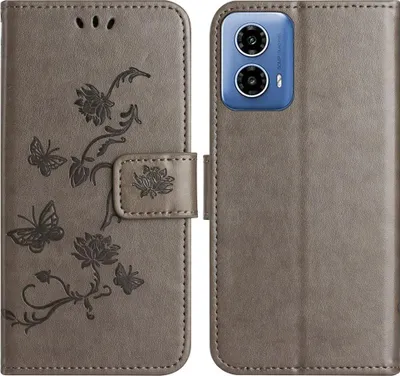 Produktbild von Motorola Moto G35 Hülle - Coverup Blumen & Schmetterlinge Klapphülle - Taupe Grau