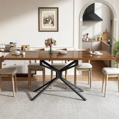 Immagine prodotto di Tavolo allungabile Flieks, adatto per 4-6 persone, tavolo da cucina estendibile con struttura in metallo, tavolo rettangolare da pranzo 120/160x90 cm, colore marrone