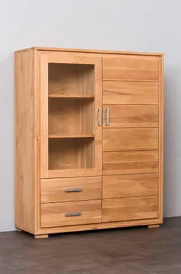 Produktbild von Highboard Vitrine Basel 2-türig Wildeiche Massivholz geölt