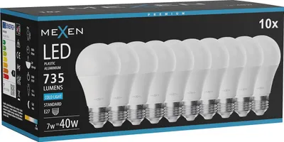 Produktbild von Mexen Nova 10x LED-Glühlampe E27, A60, 7W, Kalt - 6500K, 735 lm - L100-E27-0765-01x10