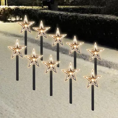 Obrázek produktu pro TolleTour 10x zahradní zástrčka hvězda 23cm teplá bílá 6/18h časovač 1,6m světelné tyčinky, LED zahradní světla hvězda světla vánoční dekorace venkovní zahrada vodotěsná, vánoční světla dekorace