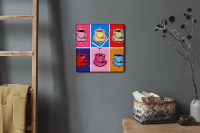 Produktbild von Coloray Hodiny Unikátní 30x30 cm  Tiché hodiny Pro obývací pokoj a kuchyň Nástěnné hodiny Plátno Bílé ručičky hodin - Šálky kávových černých nápojů
