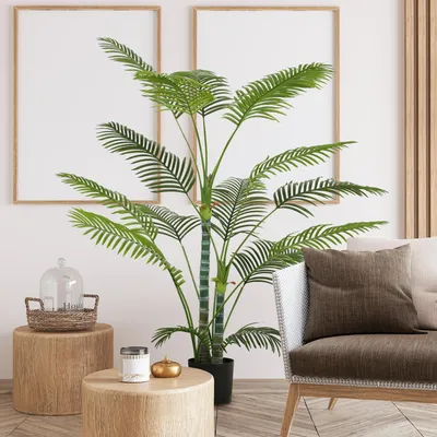 Produktbild von Künstliche Palme 175 cm mit 16 PEVA-Blättern, Kunstpflanze UV-beständig pflegeleicht, Palme Kunstbaum im Zementtopf, Grün | 20 x 20 x 175 cm | 7,35 kg