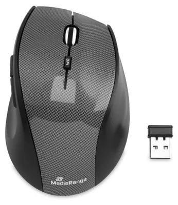 Produktbild von MediaRange MROS207, rechts, Optisch, RF Wireless, 1600 DPI, Schwarz, Karbon
