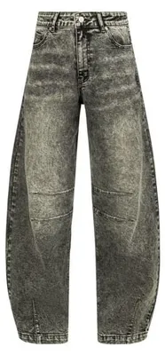 Produktbild von RED by EMP Damen graue Jeans im Barrel Fit mit Stickerei und Kunstleder-Patch W34L32