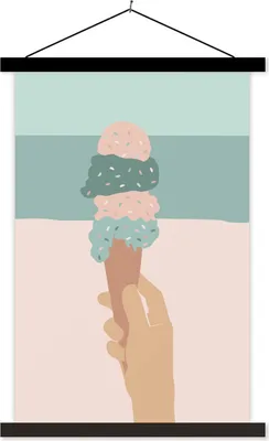 Produktbild von MuchoWow® Textilposter Sommer - Eiswaffel - Hand 60x90 cm mit schwarzem Rahmen - Poster Wohnzimmer