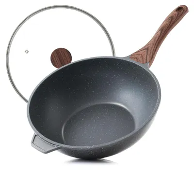 Wokpfanne 28 cm mit Deckel, Granitbeschichtung, induktionsgeeignet