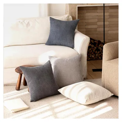 Produktbild von 4er Set Kissenbezüge 40x40cm Hellgrau Kordsamt für Sofa, Schlafzimmer, Balkon und Büro