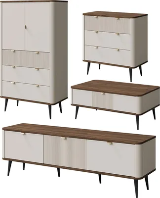 Produktbild von Wohnzimmer-Set Marly Wohnwand-Set Farbe und Setgröße wählbar,Standregal, Kommode, Lowboard, Couchtisch,Kaschmir / Walnuss