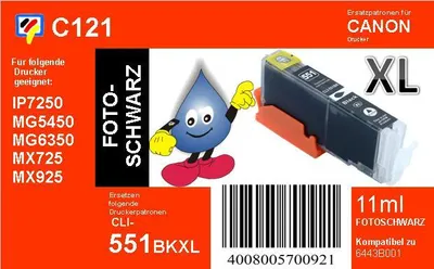 Produktbild von CLI-551BKXL - schwarz - Dr. Inkjet Ersatzdruckerpatrone mit 11ml Inhalt
