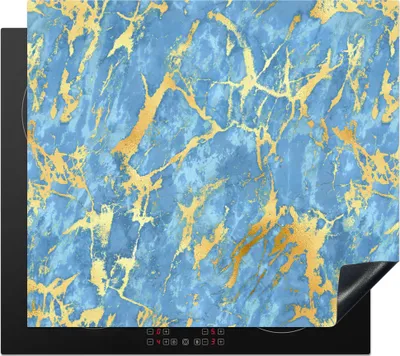 Produktbild von KitchenYeah© Herdabdeckplatte Marmor - Gold - Blau , 59x51cm, Küche Deko, Glaskeramikkochfeld Herdabdeckung, Abdeckplatte fùr Kochfeld